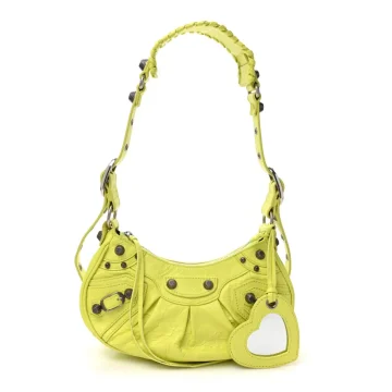 Balenciaga XS Le Cagole Shoulder Bag Lime Agneau Arena Leather Silver Hardware
