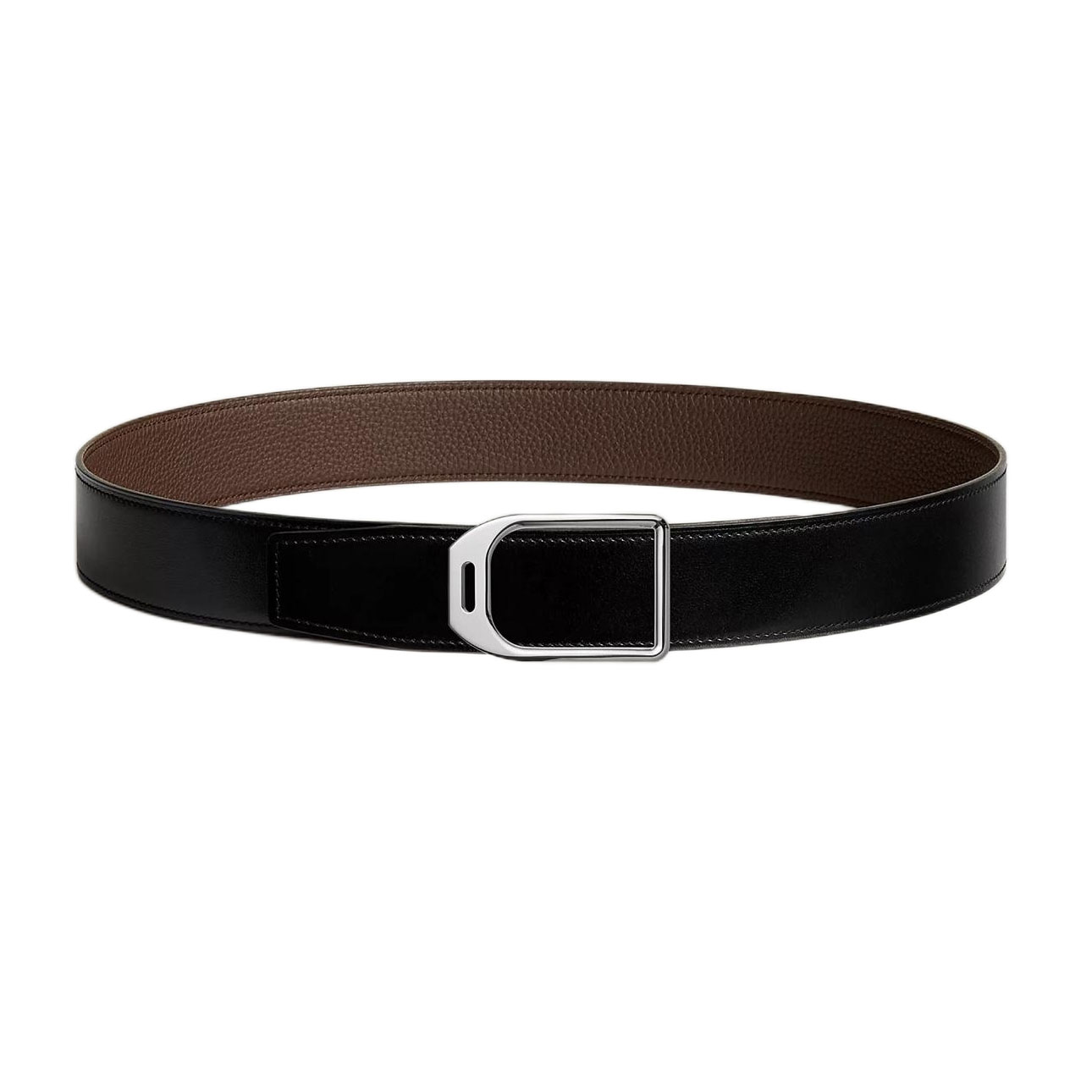 Hermès Men' s Jockey Buckle Reversible Belt In Brown/Black/Etoupe/Coffee/Blue Grained And Smooth Calfskin With Silver Hardware 38mm - 图片 4