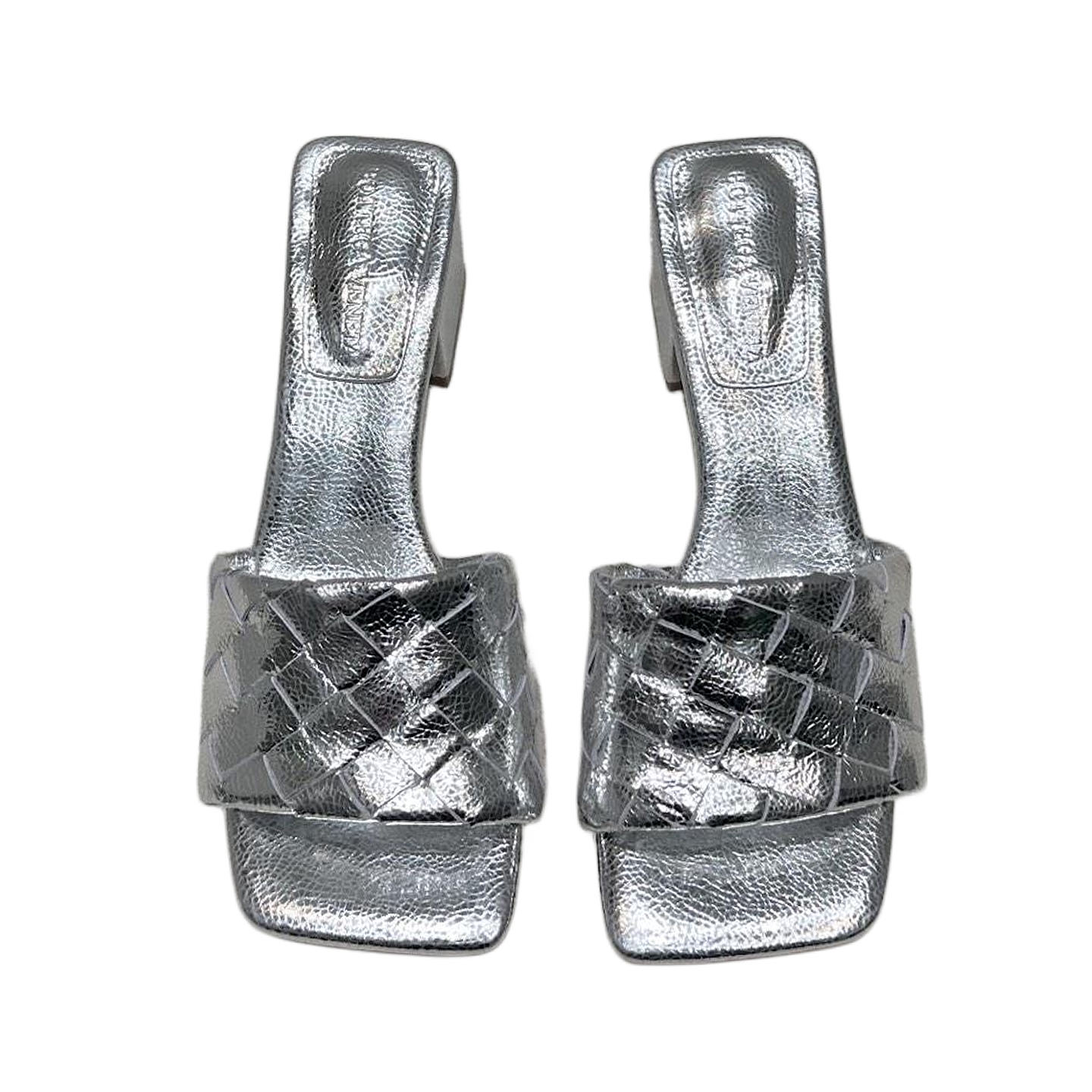 Bottega Veneta Parco Mule In Silver Intrecciato Leather Kitten-Heel Mule Sandal (Heel Height 4.5cm) - 图片 5
