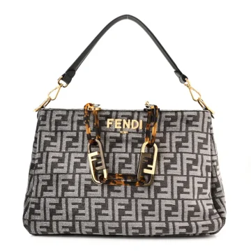 Fendi FF Fendi O’Lock Zipper Anthracite/Asfalto Chenille, Vitello Seta Leather, & Plexiglass Mixed Metal Hardware