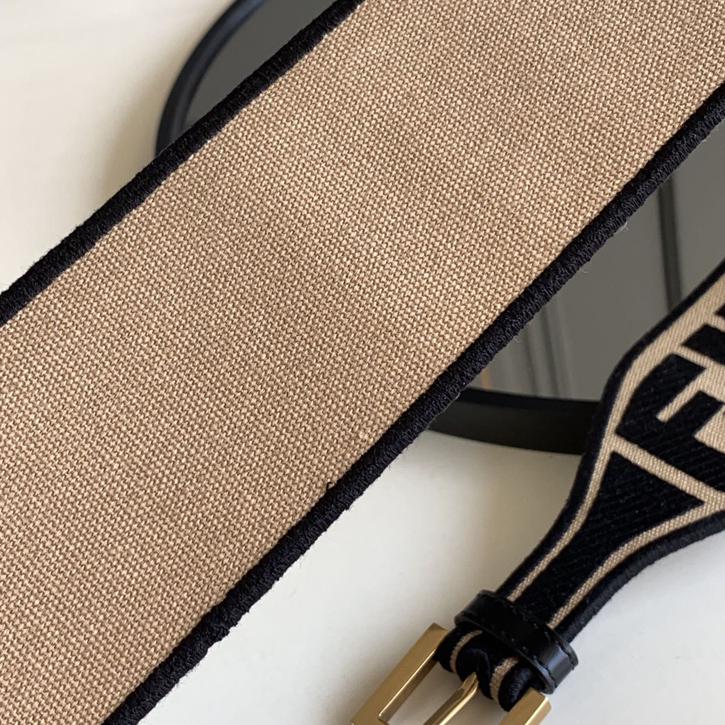 Fendi Women's Belt In Green/Black/Beige/Yellow FF Logo Embroidery Canvas With Gold Hardware 60mm - 图片 7