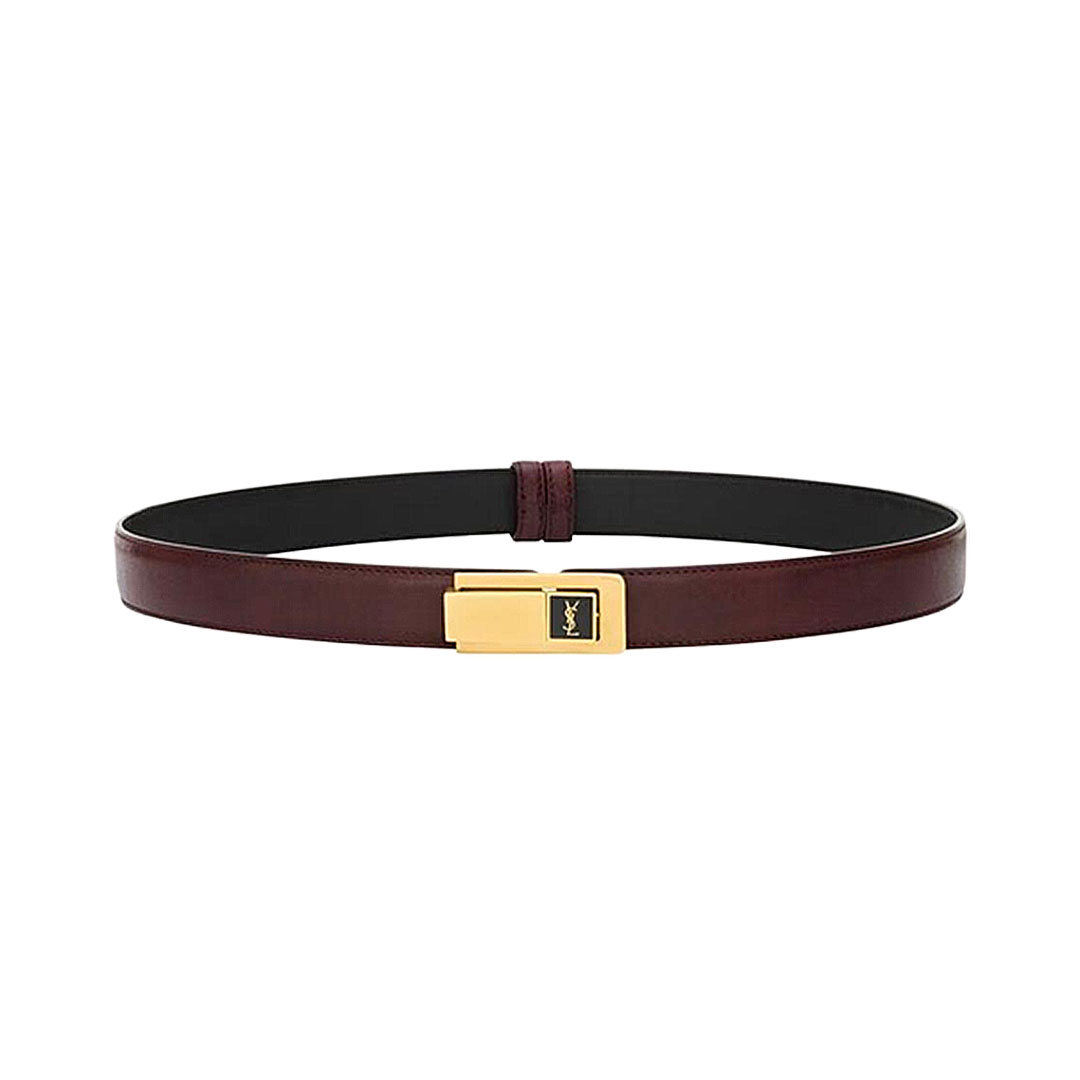 Saint Laurent Charniere Buckle Belt In Black/Burgundy Smooth Calfskin With Gold Hardware 30mm - 图片 2