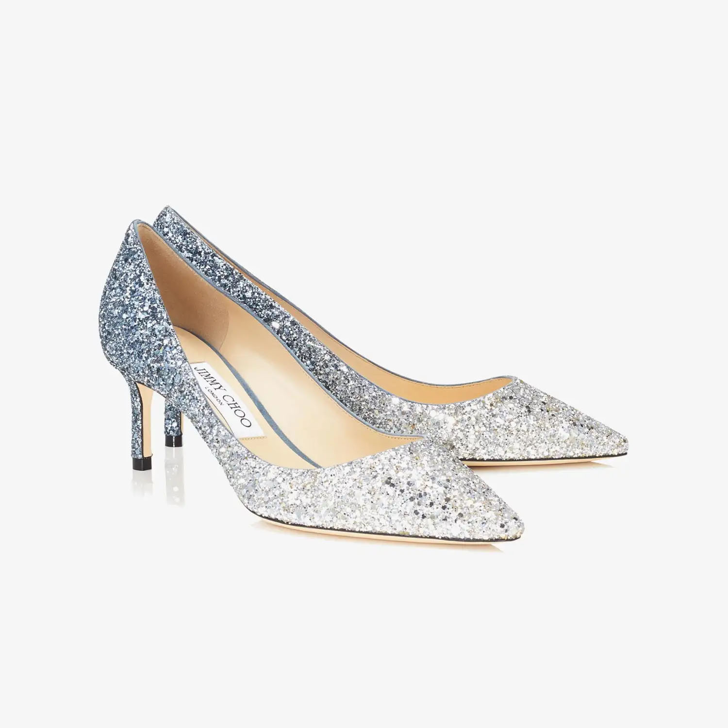 JIMMY CHOO Silver dark blue flame flash powder gradient fabric pointy heels - 图片 2