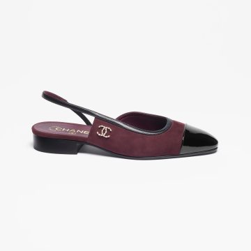 Chanel, burgundy and black, suede, lambskin, lacquered calf leather Rear lace up flat shoes