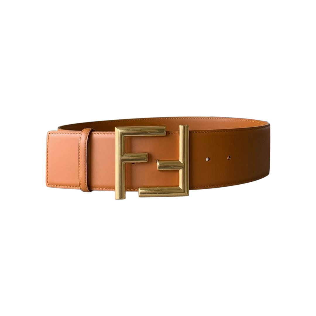 Fendi Women's FF Buckle Belt In Black/Khaki/Orange Calfskin With Gold/Black Hardware 60mm - 图片 8