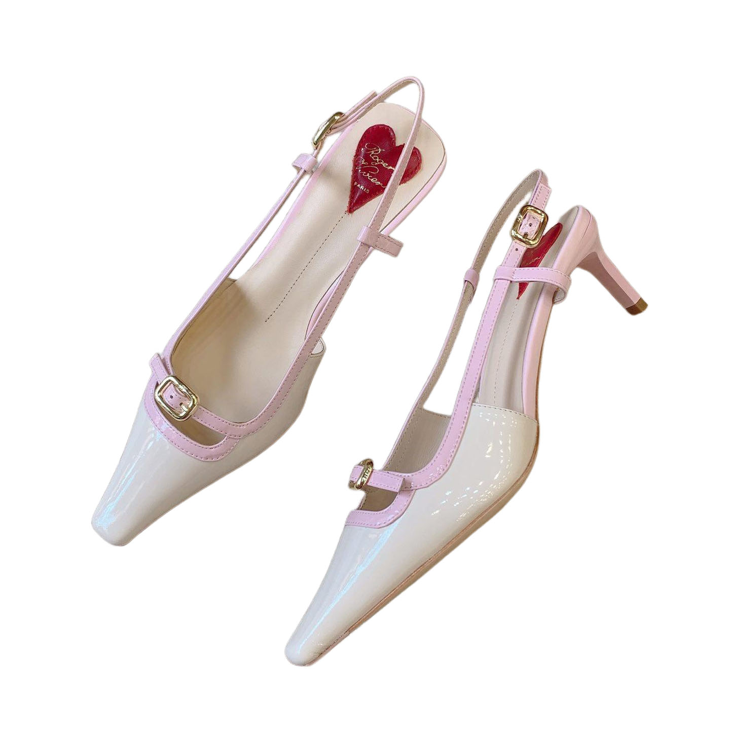Roger Vivier Viv' Canard Slingback Pumps High Heels In Purple/White/Pink/Yellow/Blue Patent Leather With Metal Buckle (Heel Height 5.5cm) - 图片 8