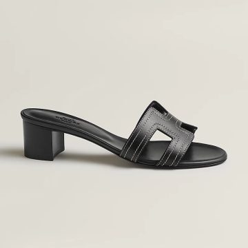 HERMES Oasis Slippers High-heeled slippers Black High Heels Sandal