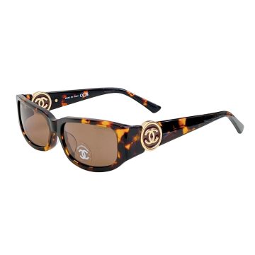CHANEL square frame glasses leopard-print brown color size 56-18-137