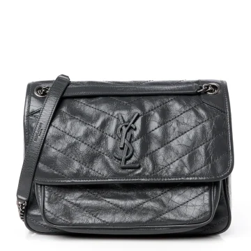 Saint Laurent Medium Niki Chain Satchel Storm Crinkled Monogram Calfskin Matelasse Leather