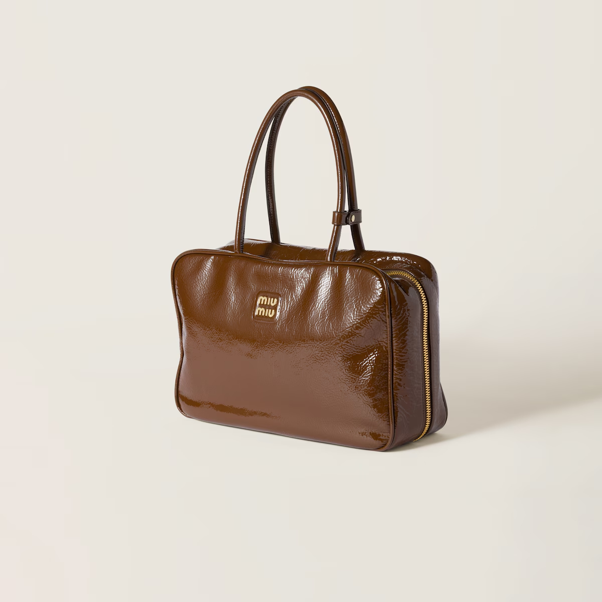 Miu Miu Beau Naplak Patent Leather Brown Top-Handle Bags - 图片 8