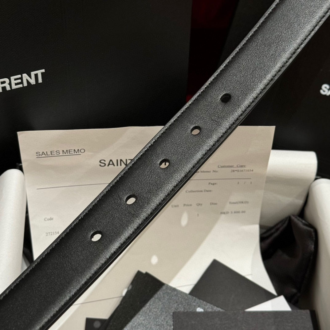 Saint Laurent Cassandre Belt In Black/Coffee Smooth Calfskin With Black/Gold/Silver Hardware 30mm - 图片 5