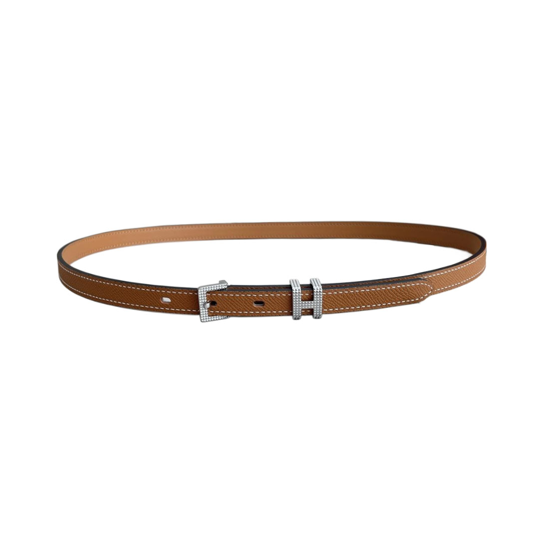 Hermès Women' s Square Buckle With Pop H Belt In Brown/Red/White Calfskin With Gold/Silver Hardware 13mm - 图片 2