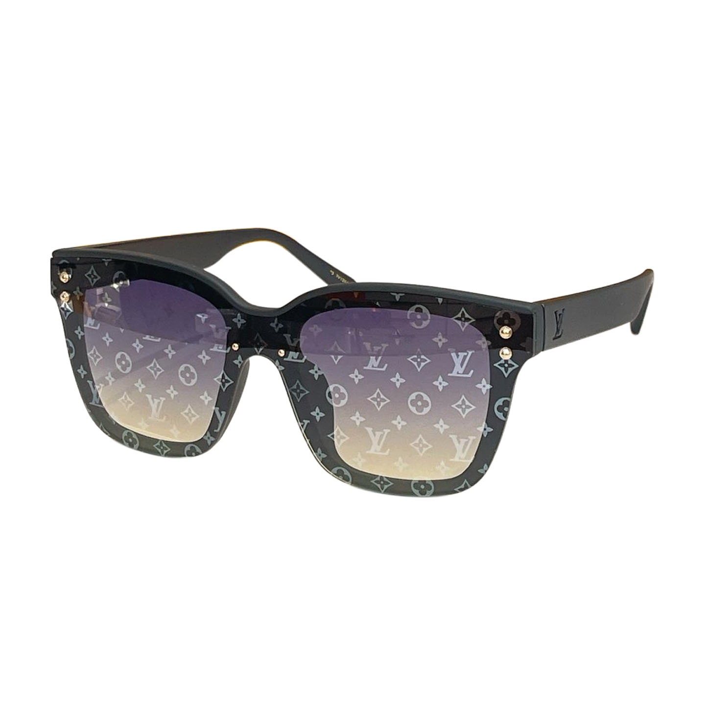 Louis Vuitton square black frame glasses rainbow/blue/tawny/eggplant/black monogram/black color Size 52口22-145 - 图片 4