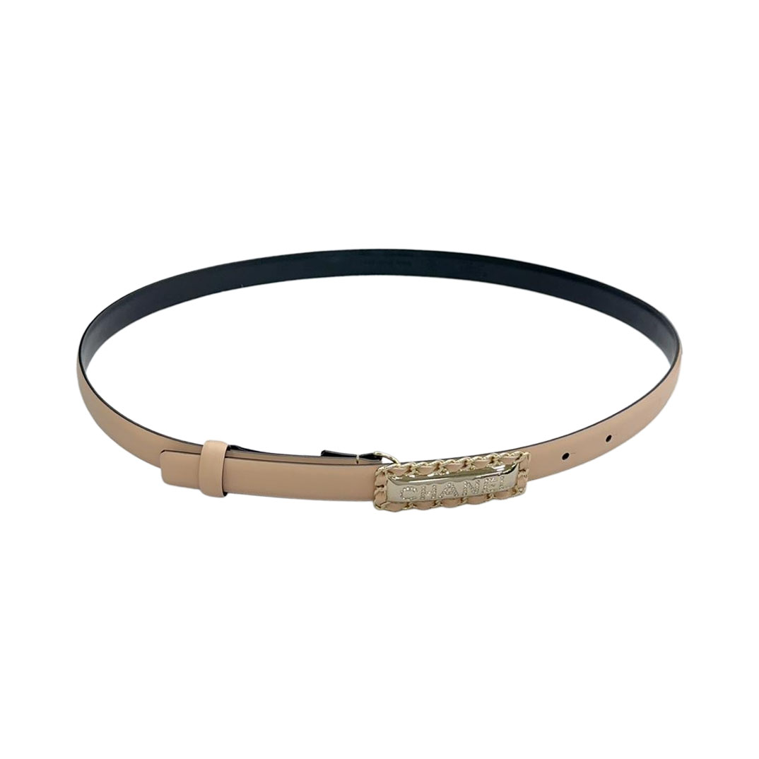 Chanel Women's Rectangled Buckle Thin Belt In Brown/Arrowroot/Champagne Gold/Pink/Pale Pink/Red/Black/White Calfskin With Gold/Silver Hardware 20mm - 图片 5