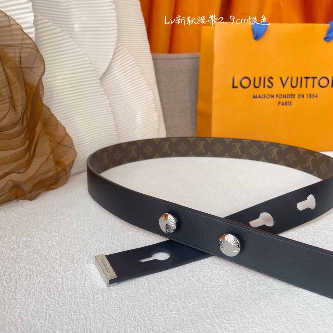 Louis Vuitton Women's Studs Reversible Belt In Black Calfskin And Monogram Canvas With Gold/Silver Hardware 29mm - 图片 2
