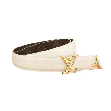 Louis Vuitton Women's Pretty LV Reversible Belt In White/Black Calfskin And Monogram Canvas With Gold/Silver/Black Hardware 30mm