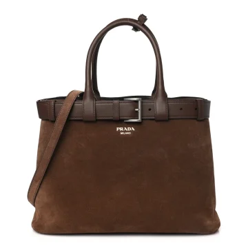 Prada Large Double Belt Tote Cacao Scamosciato Suede Leather