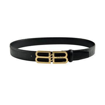 Balenciaga Men's BB Signature Belt In Black BB Monogram Calfskin With Gold/Silver Hardware 40mm