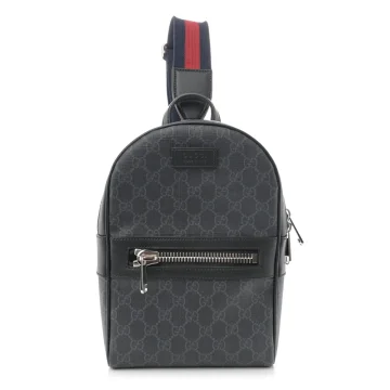 Gucci Medium Sling Backpack Black/Grey GG Supreme Monogram Canvas & Calfskin Leather Silver Hardware