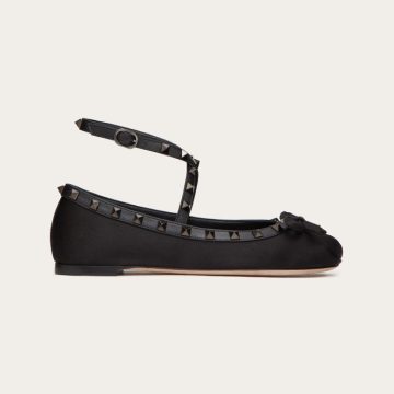 VALENTINO Rivet satin black ballet flats shoes