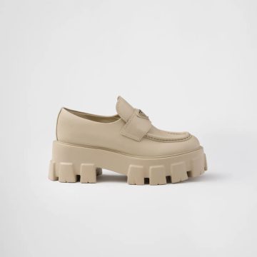 PRADA Desert Yellow Monolith shiny leather loafers