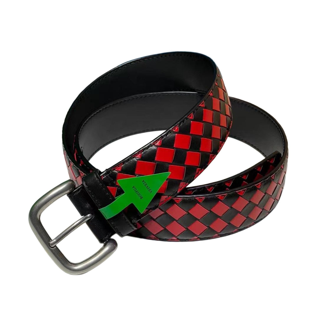 Bottega Veneta Men's Square Buckle Intrecciato Belt In Multicolor Calfskin With Silver/Matte Gun Black Hardware 35mm - 图片 8