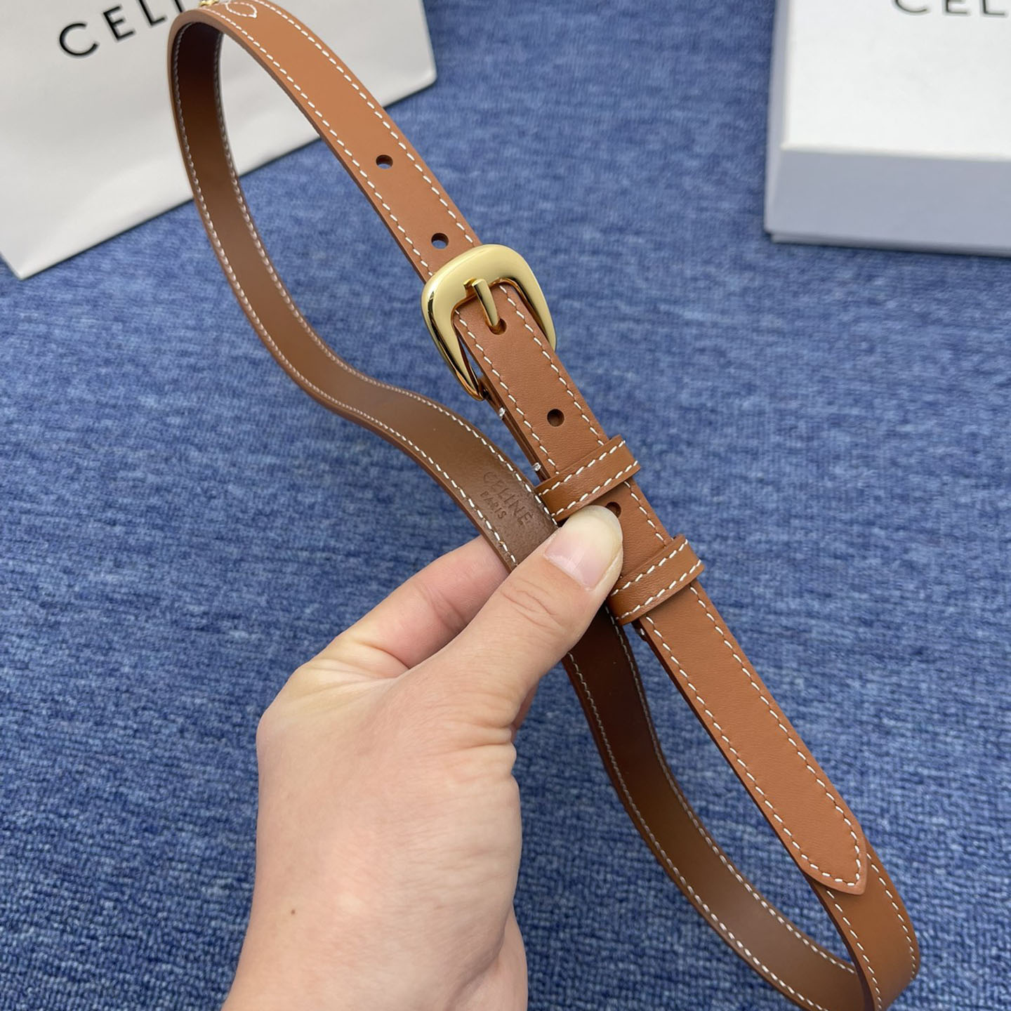 Celine Belt In Brown/Black Calfskin With Gold Hardware 20mm - 图片 2