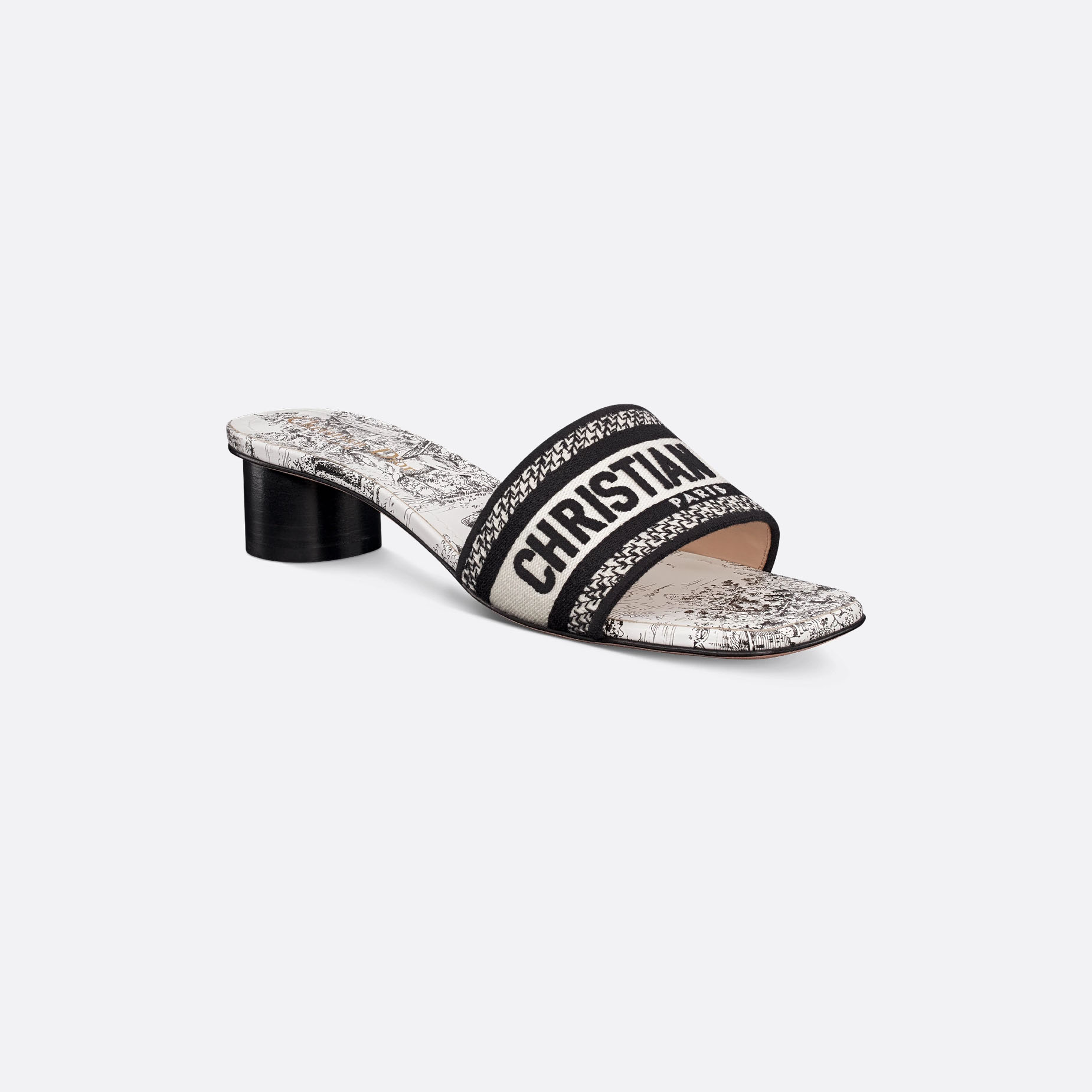 Dior black and white thick bottom square head high-heeled slippers - 图片 2