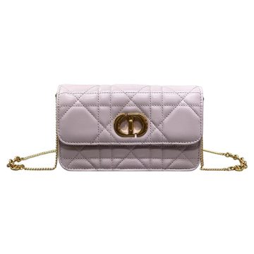 Dior Miss Caro Pouch with Chain In Pink/Blue/White/Black Macrocannage Lambskin Gold Hardware
