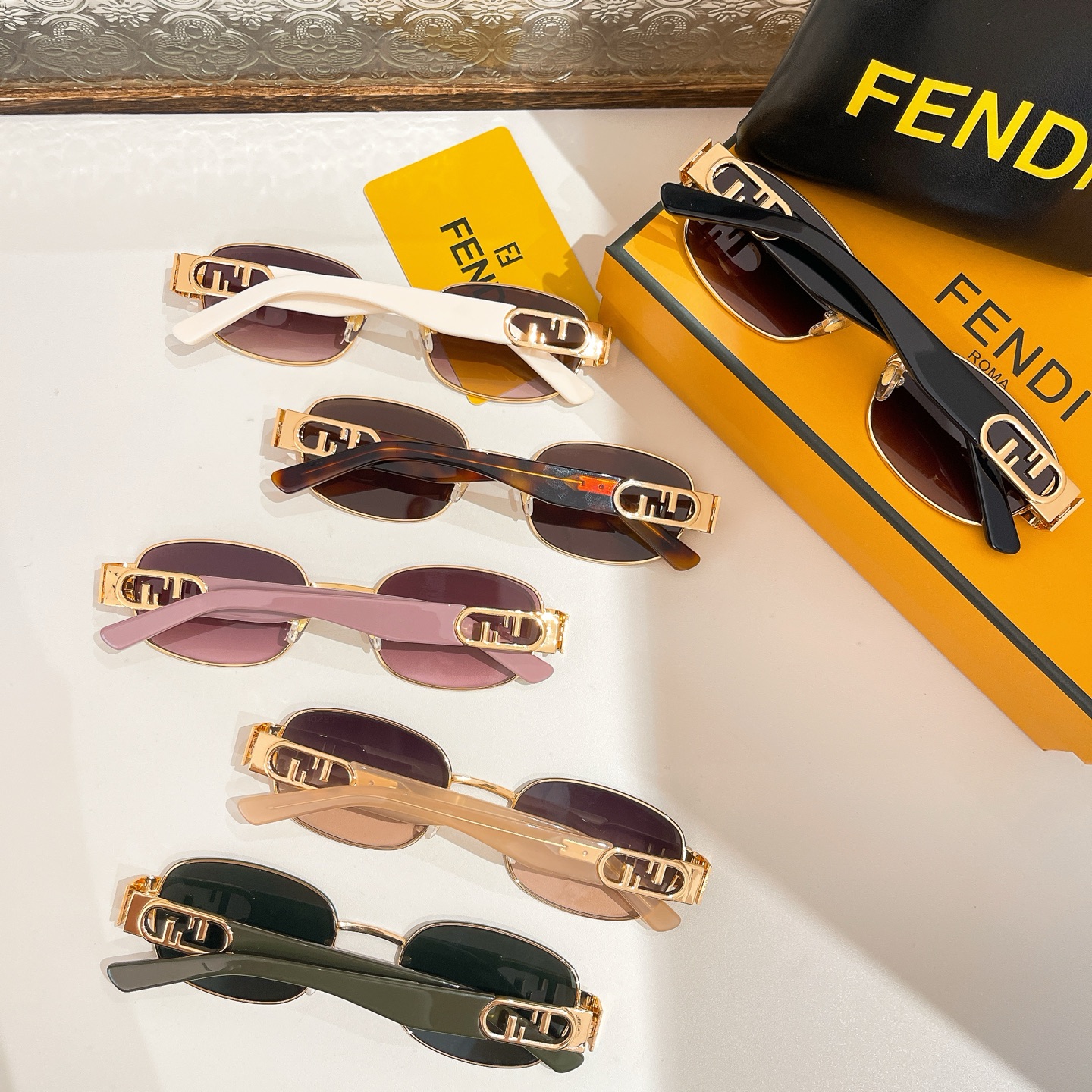 Fendi square frame glasses ivory/leopard/eggplant/pink/brown gold/green color Size 52口21-145 - 图片 9