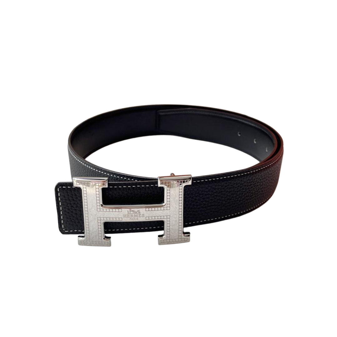 Hermès Men' s H Buckle Belt In Black/Etoupe/Brown Calfskin With Gold/Silver Hardware 38mm - 图片 2