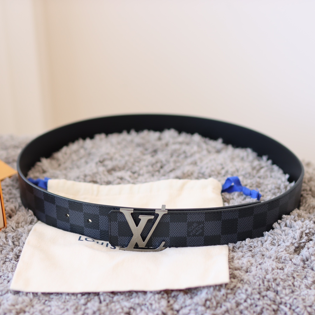 Louis Vuitton Men's Initiales Reversible Belt In Black/Grey/Brown Monogram And Damier Canvas With Silver/Black Hardware 40mm - 图片 2