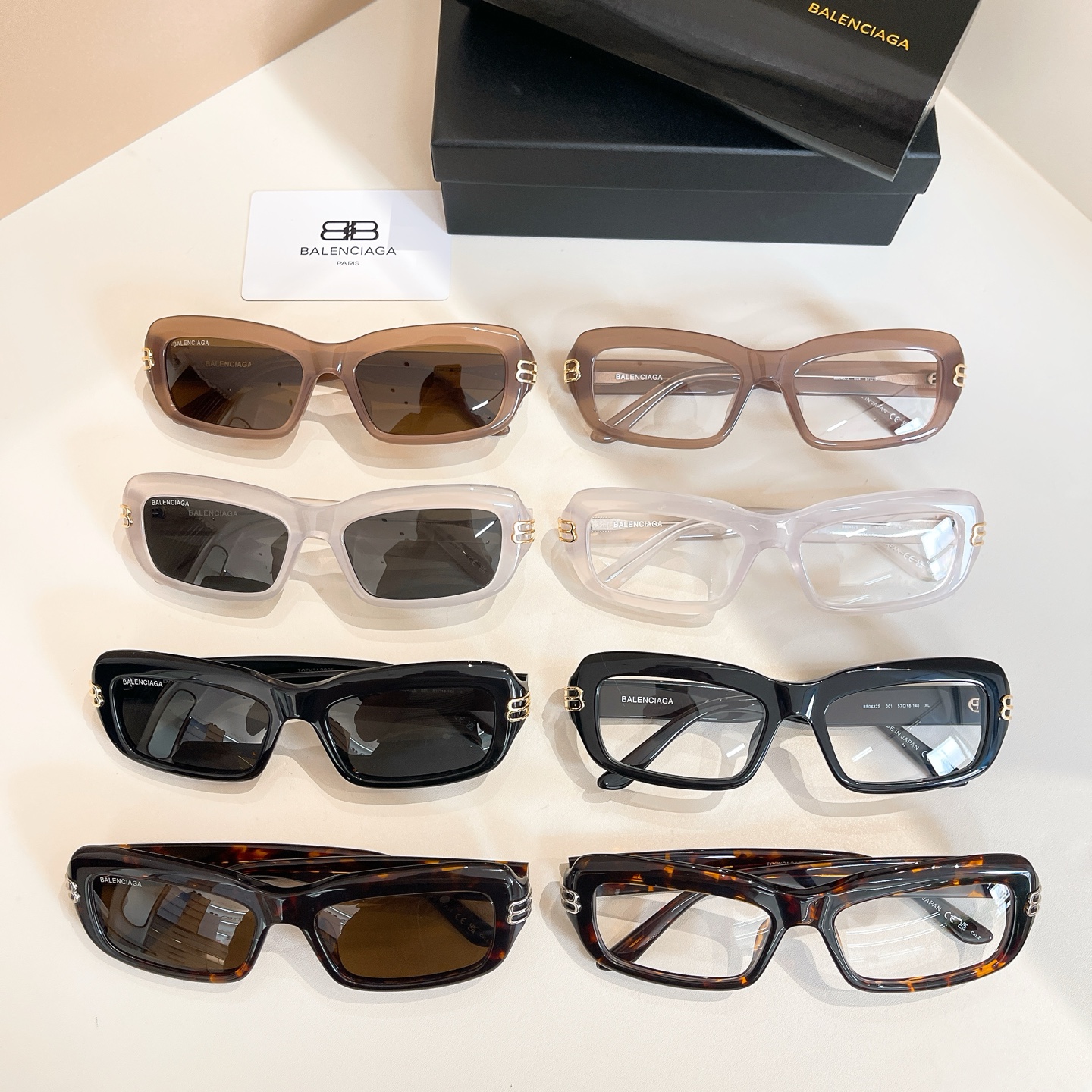 Balenciaga square frame glasses black gold/tawny/leopard/milky white/brown tawny/black/leopard brown/black white color Size 57口18-140 - 图片 9