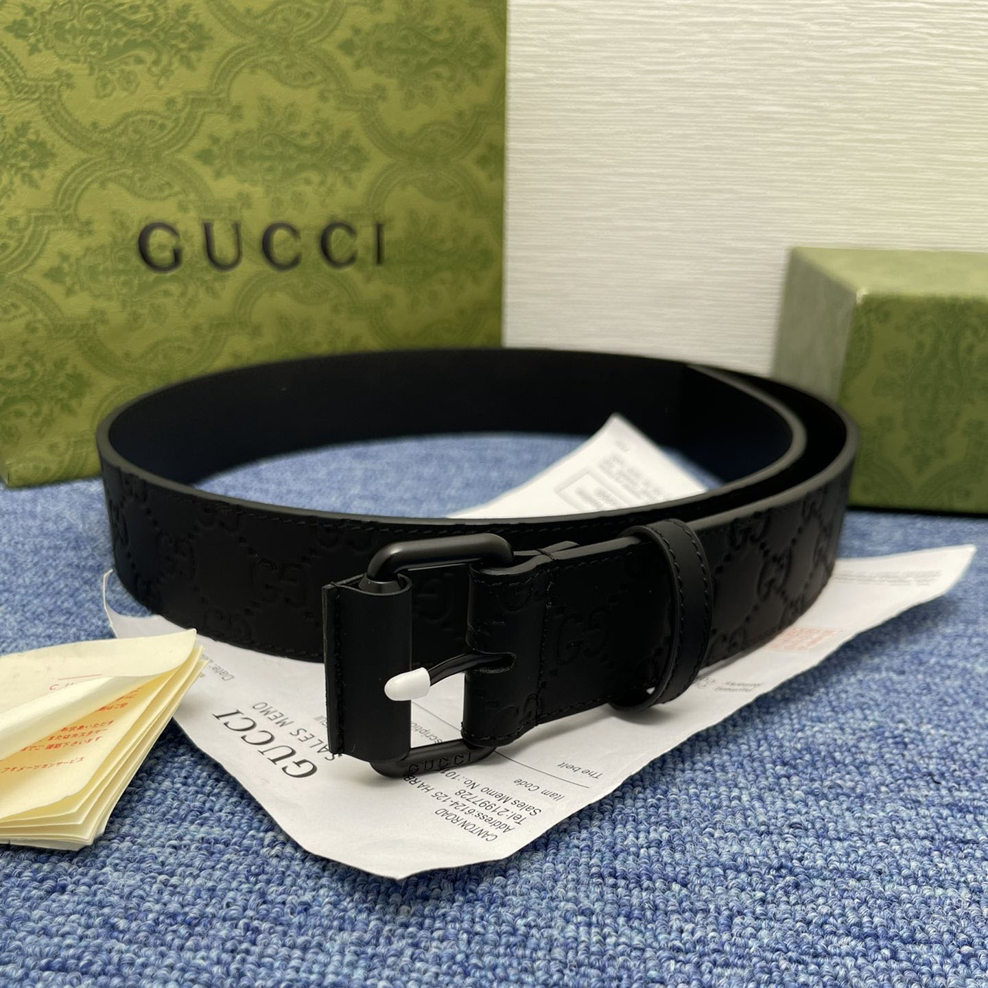 Gucci Men's Square Buckle Belt In Green/Black Rubber-Effect GG Leather With Green/Black Hardware 40mm - 图片 4