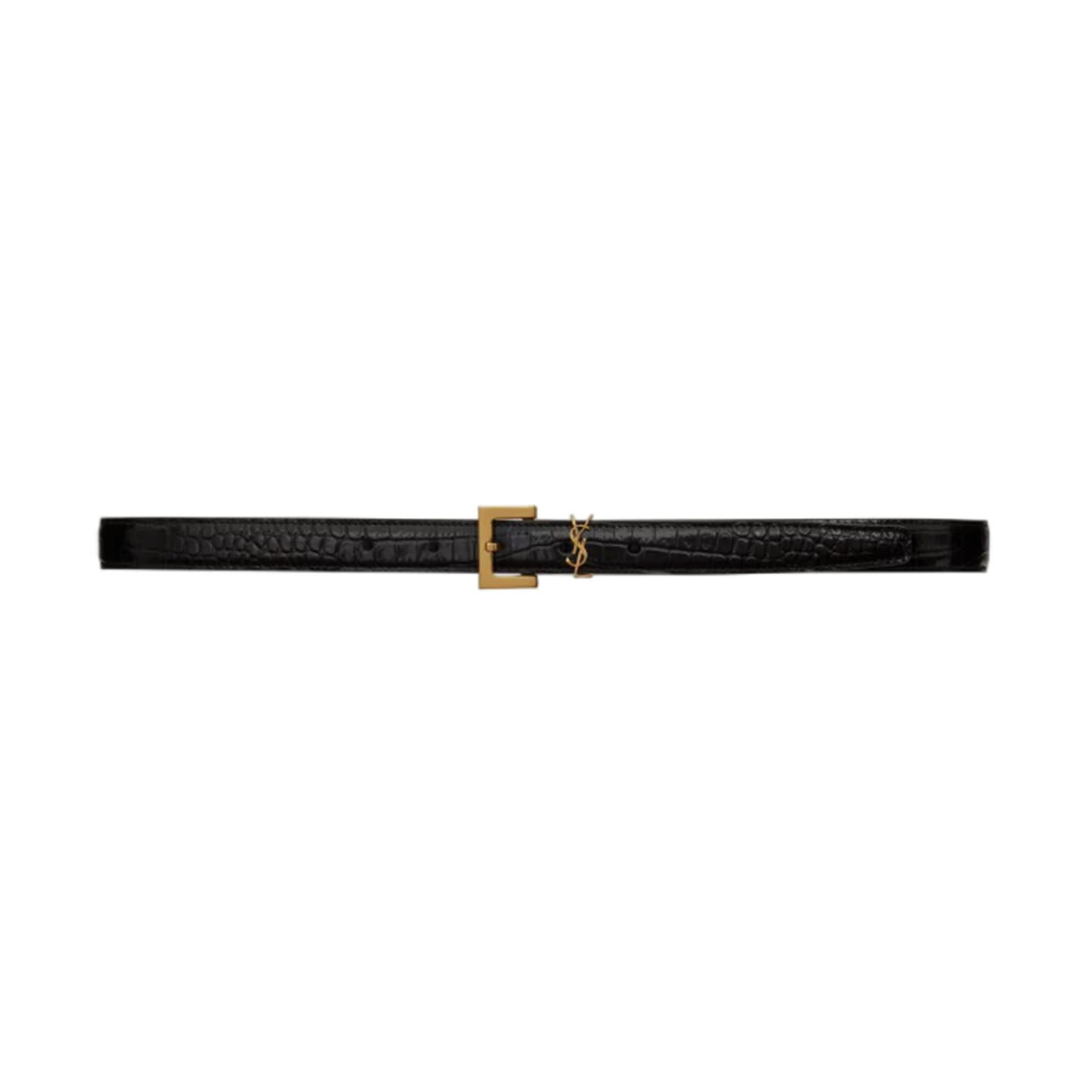 Saint Laurent Cassandre Belt In Black Crocodile-Embossed Calfskin With Gold/Silver/Black Hardware 20mm