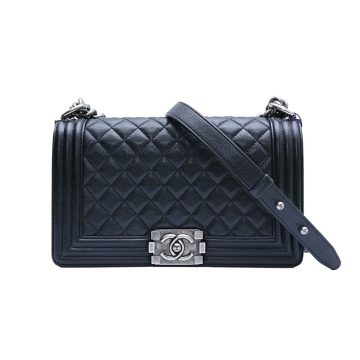 Chanel Lleboy Black Quilted Shiny Calfskin Leather / Quilted Caviar Leather Shoulder Bags Crossbody Bags