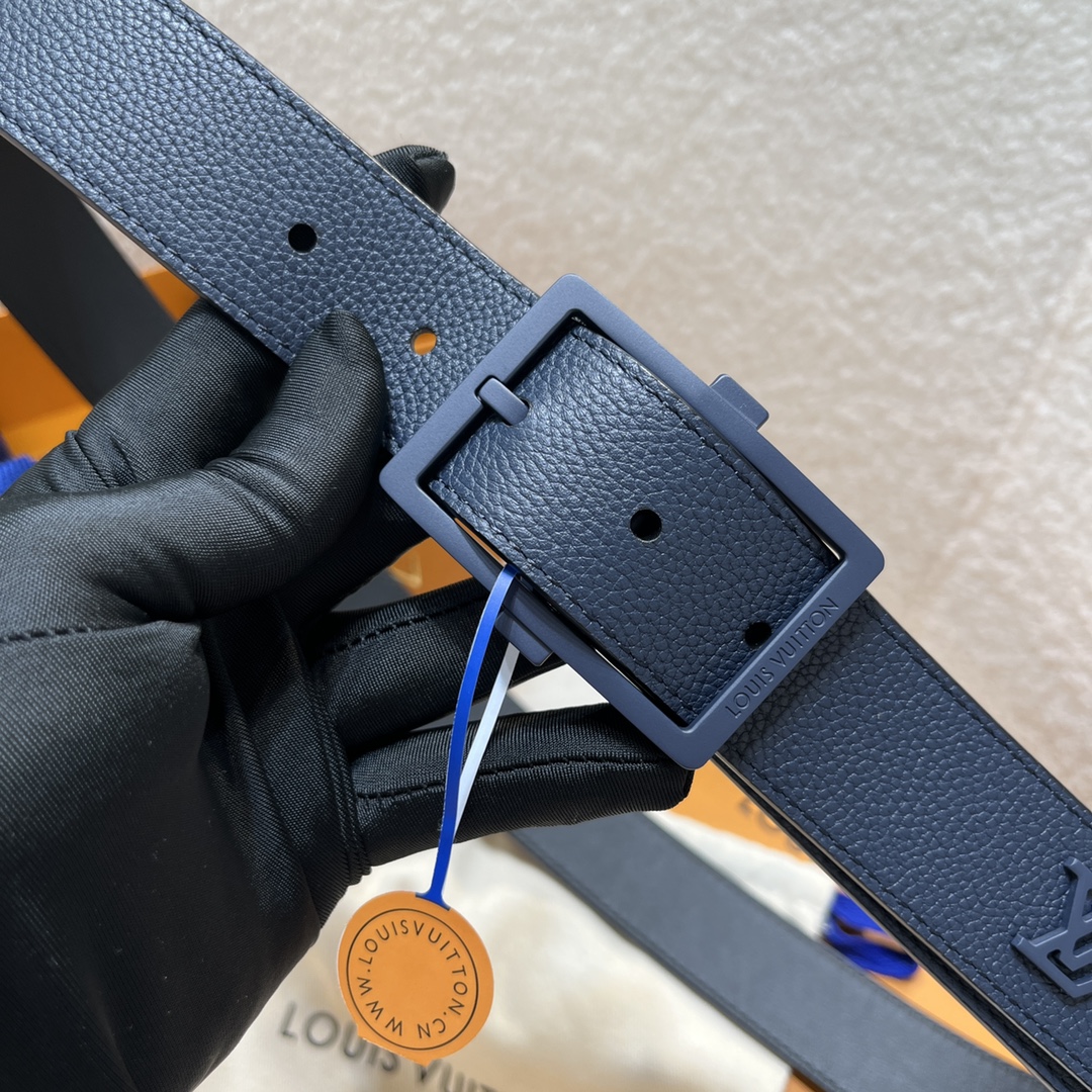 Louis Vuitton Men's Aerogram Belt In Blue Calfskin With Blue/Black/Silver Hardware 35mm - 图片 3