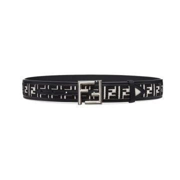 Fendi Men's FF Buckle Belt In Black/White FF Canvas With Gold/Silver Hardware 35mm