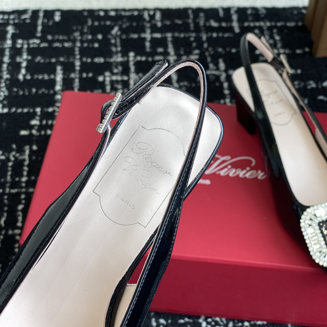 Roger Vivier Belle Viver Slingback Pumps High Heels In Black Patent Leather With Crystal Buckle (Heel Height 4.5cm) - 图片 8