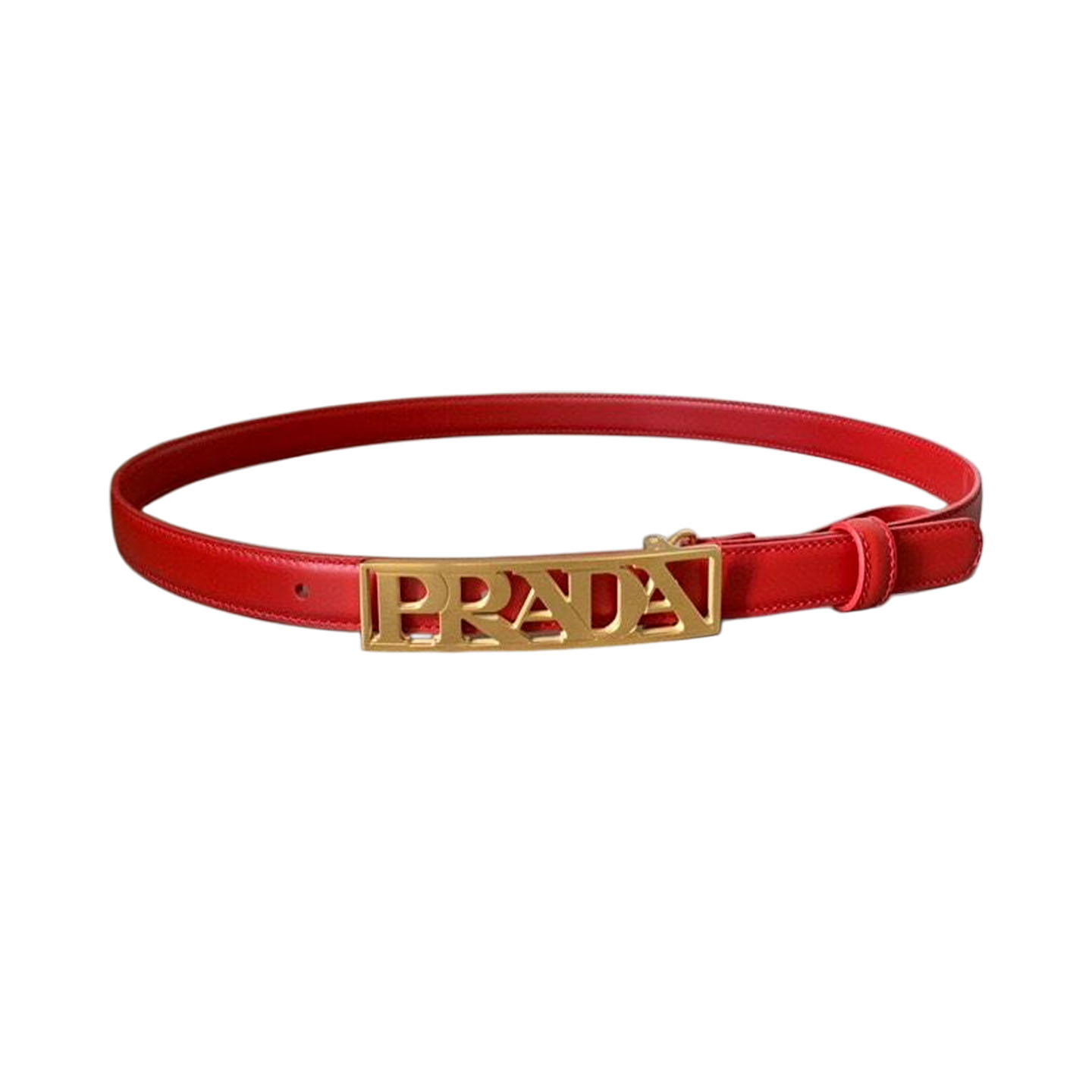 Prada Women' s Rectangled Buckle Belt In Brown/Red Calfskin With Gold Hardware 20mm - 图片 4