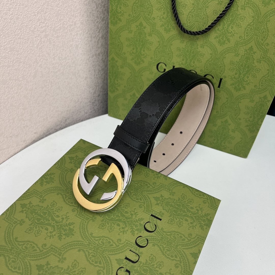 Gucci Men's Interlocking G Buckle Belt In Black GUCCI Marmont Canvas With Gold/Silver/Gun Black/Black Hardware 40mm - 图片 7