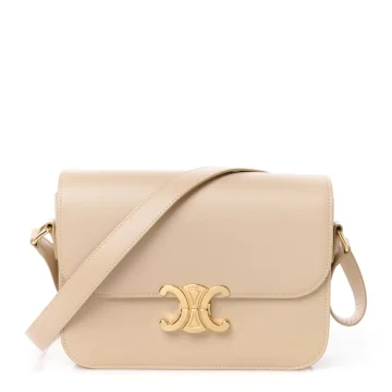 Celine Medium Triomphe Bag Nude Shiny Calfskin Leather Gold Hardware