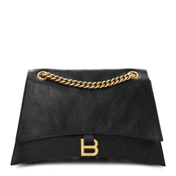 Balenciaga Medium Crush Chain Bag Black Crushed Calfskin Leather Gold Hardware