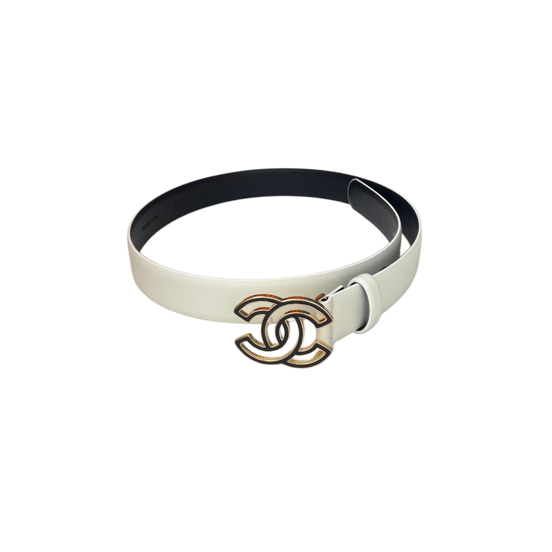 Chanel Women's CC Belt In White/Beige/Pink/Black Calfskin With Gold Hardware 30mm - 图片 2