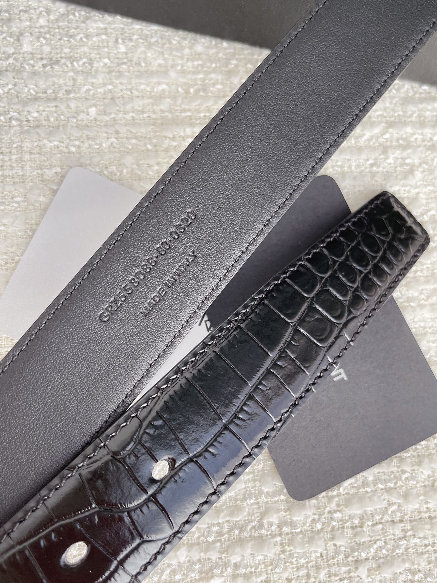 Saint Laurent Cassandre Belt In Black Crocodile-Embossed Calfskin With Gold/Silver/Black Hardware 30mm - 图片 8