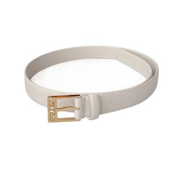 Prada Women' s Square Buckle Belt In Brown/Black/White Calfskin With Gold Hardware 25mm