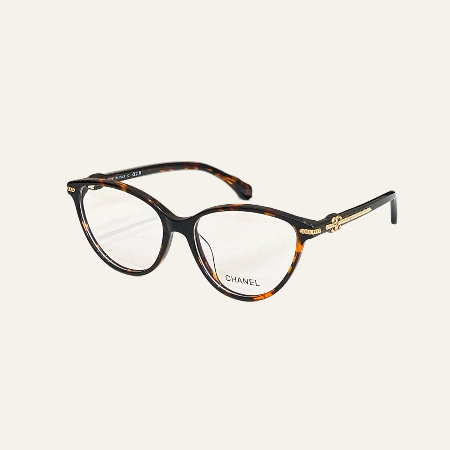 CHANEL leopard-print gold glasses size 54口-17-140