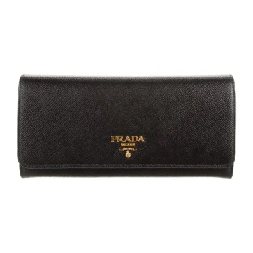 Prada Large Continental Wallet Black Saffiano Metal Leather Gold Hardware