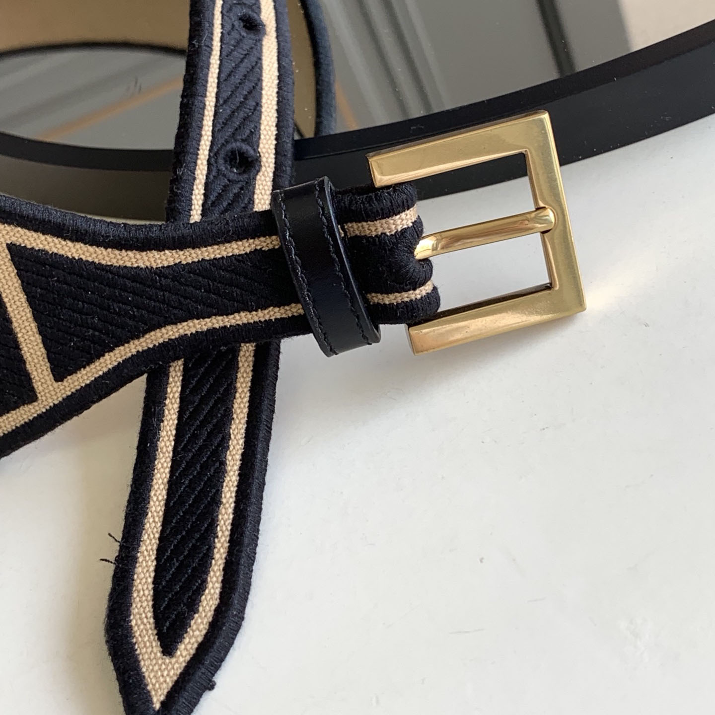 Fendi Women's Belt In Green/Black/Beige/Yellow FF Logo Embroidery Canvas With Gold Hardware 60mm - 图片 5