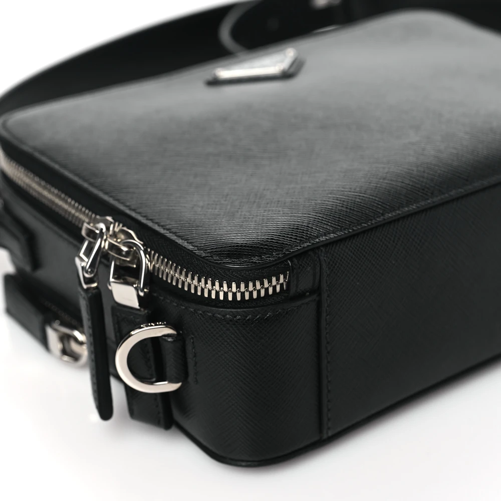 Prada Medium Travel Brique Crossbody Bag Black Saffiano Leather Silver Hardware - 图片 4